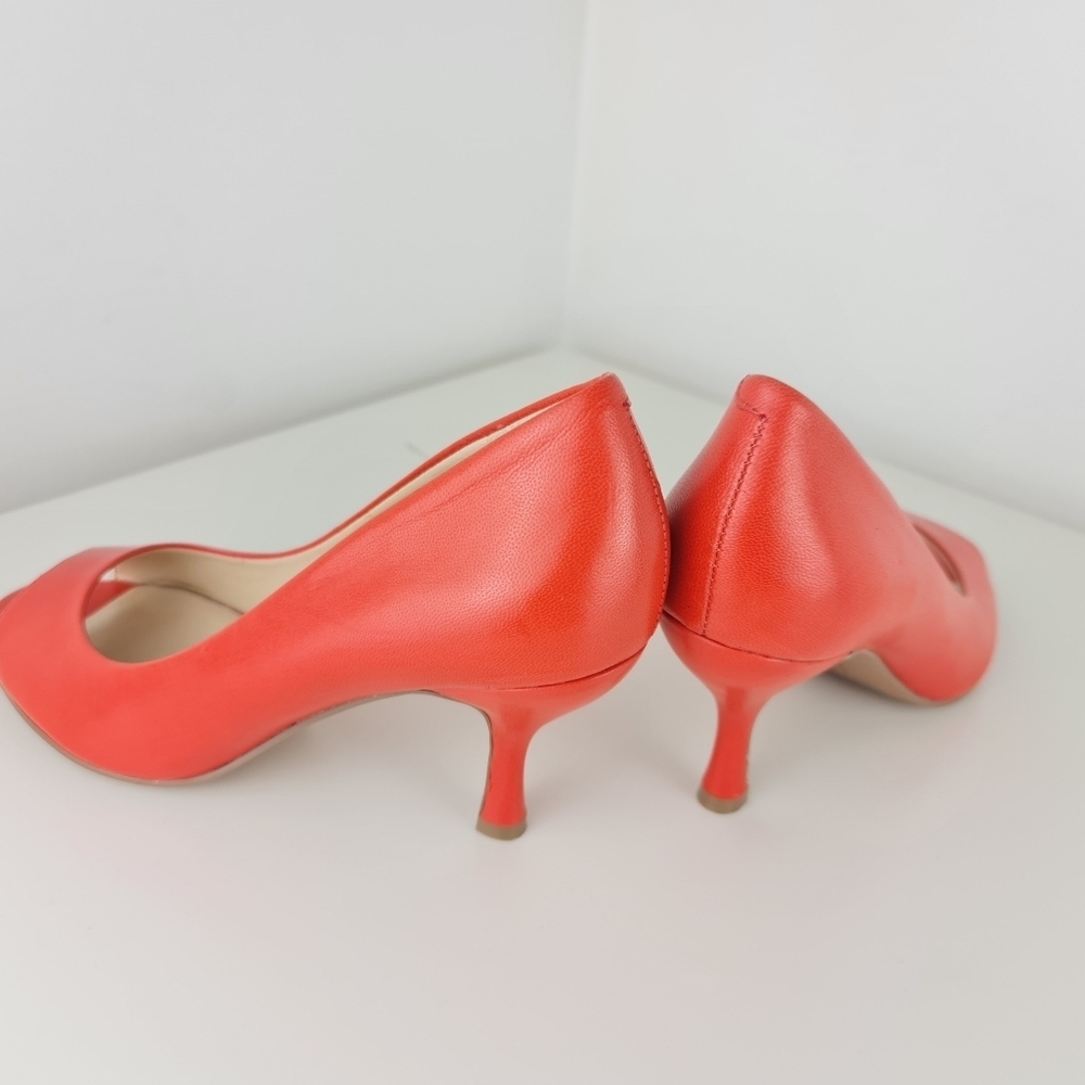 Nine West Peep Toe Leather Pumps Heels Coral Orange Size 5.5M - Picture 7 of 14